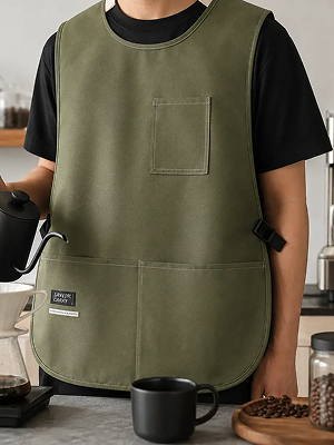 Apron warna hijau tua sedang dipakai